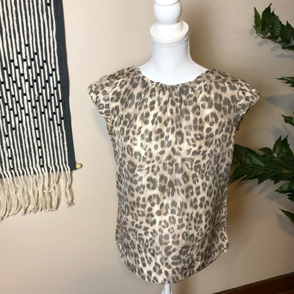 Banana Republic Cheetah Silk Blouse Cap Sleeve